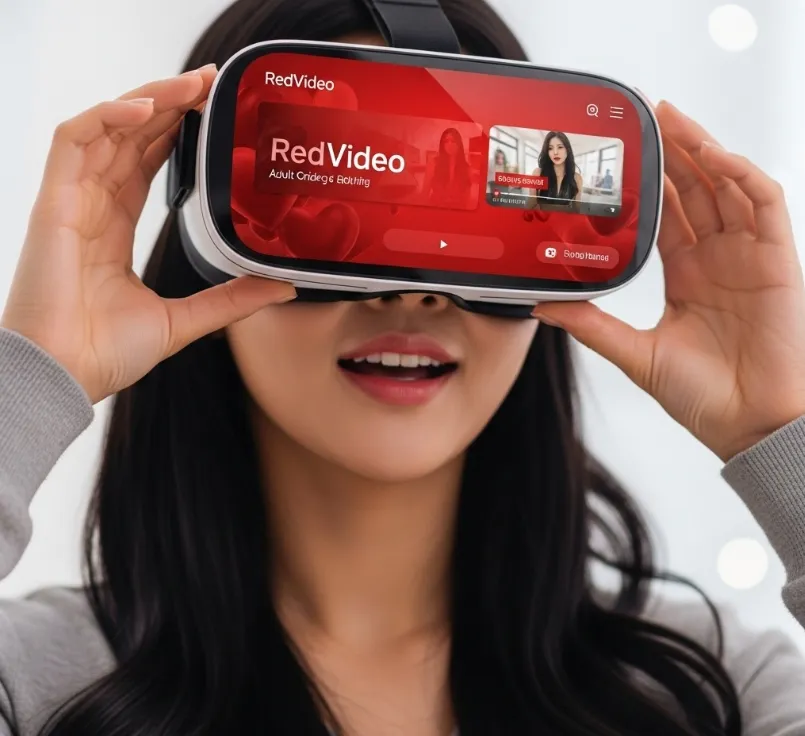 VR 헤드셋으로 빨간비디오 콘텐츠 즐기는 장면.