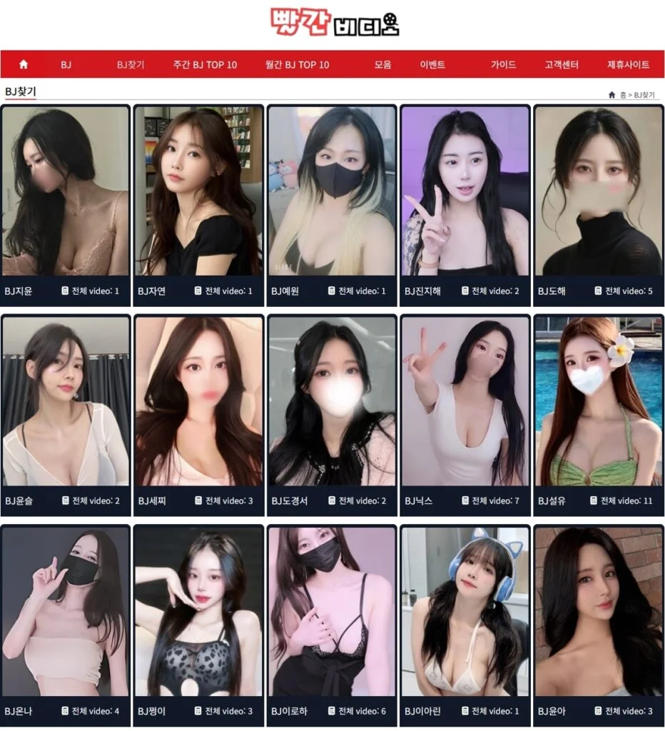 빨간비디오 공식사이트의 메인 화면 캡처. 깔끔한 인터페이스.