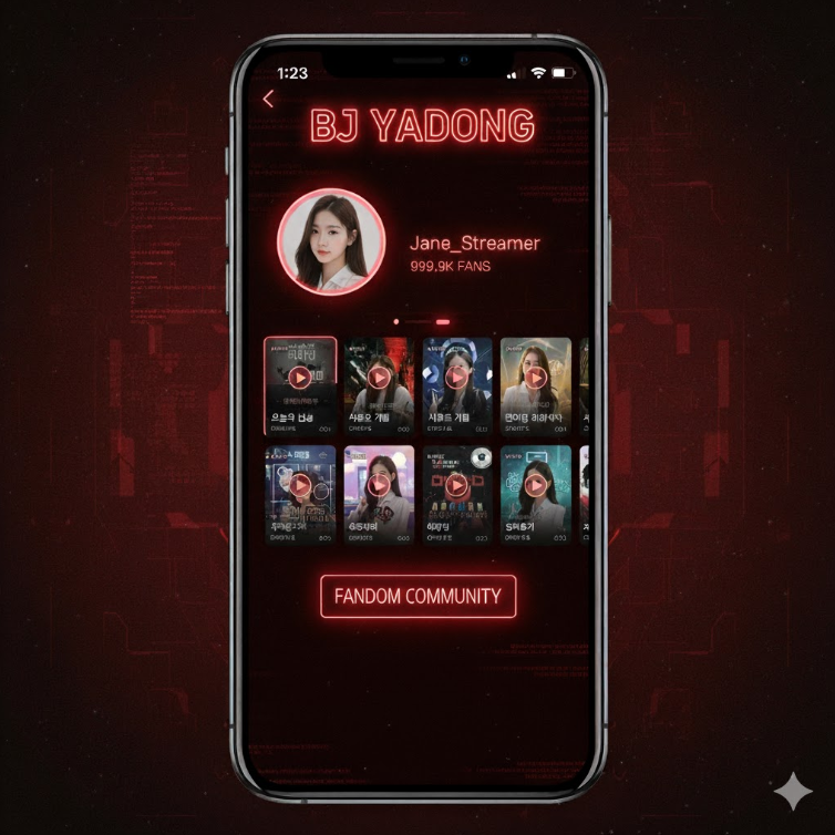 BJ야동 플랫폼의 BJ 프로필 페이지.