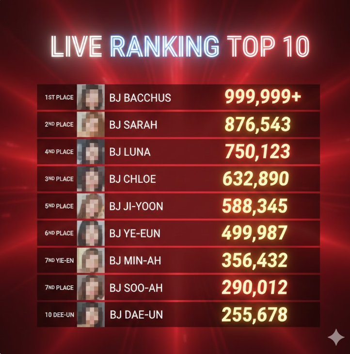 실시간 순위 TOP 10 리스트 스크린샷