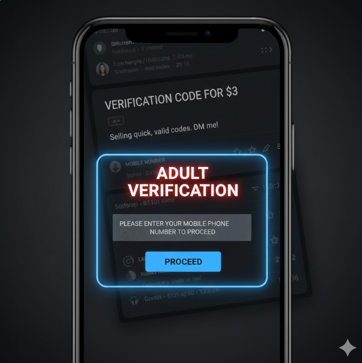 “성인인증” 팝업과 함께 휴대폰 인증 화면